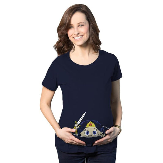 Maternity Peeking Women Warrior Superhero Pregnancy Shirt Funny Graphic Maternity Tee Cute Pregnancy Tees With Plus Sizes Funny Maternity Short Sleeve Funny Maternity Shirts Navy