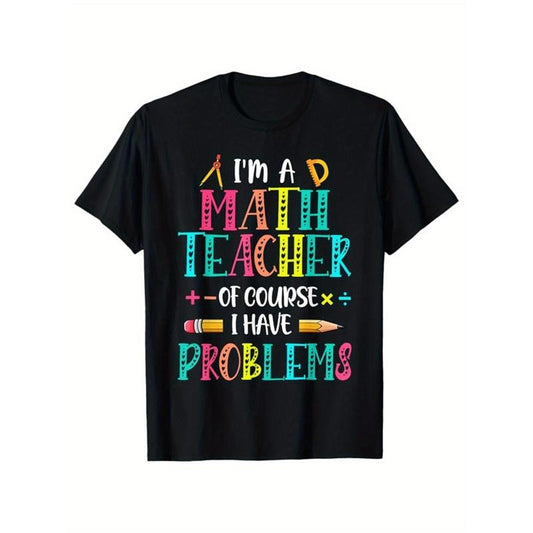 Math Print Men's Cotton Funny T-shirt, Graphic Tee Men's Outdoor Clothes, Men's Halloween Clothing, Casual Short Sleeve Crew Neck T-shirt, Tops For Men, Gift For Teacher made in usa