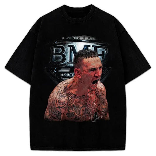 Max Holloway Baddest BMF Vintage Style MMA Graphic Design T-Shirt Cotton Menswear