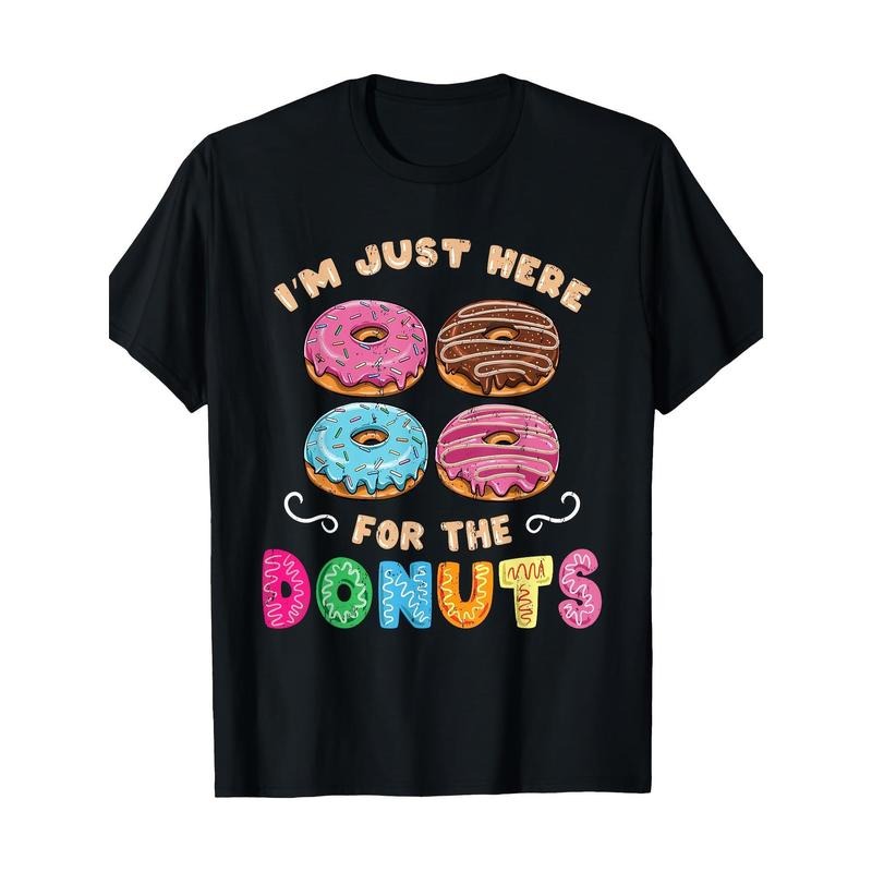Men's 'I'm Just Here for the Doughnuts' Graphic Tee - Soft Cotton, Crew Neck, Short Sleeve, Non-Stretch Casual T-Shirt | Breathable & Comfortable | Perfect for All Seasons made in usa