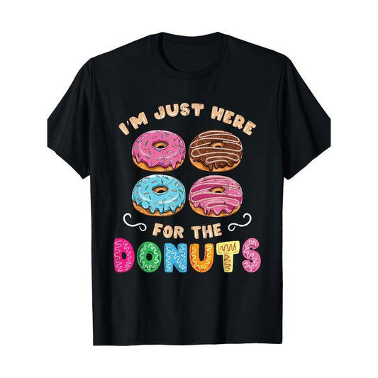 Men's 'I'm Just Here for the Doughnuts' Graphic Tee - Soft Cotton, Crew Neck, Short Sleeve, Non-Stretch Casual T-Shirt | Breathable & Comfortable | Perfect for All Seasons made in usa