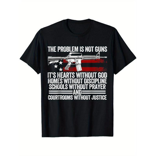 Men's 'The Problem Is Not Guns, It's Hearts Without God' Graphic Tee - Comfortable Cotton Blend, Short Sleeve, Crew Neck - Casual Summer Wear made in usa