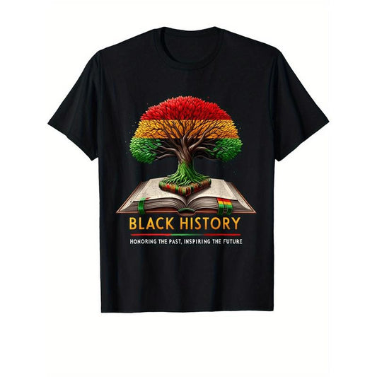 Men's Black History Pride T-Shirt - Soft Cotton, Breathable, Casual Sporty Design with "Black History" Graphic & Tree Illustration - Perfect for Teachers, Gifts, and Casual Attire Made in USA