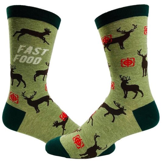 Men's Fast Food Socks Funny Deer Hunting Buckshot Sarcastic Novelty Footwear Funny Graphic Socks Comfortable Fitted Spandex Cotton