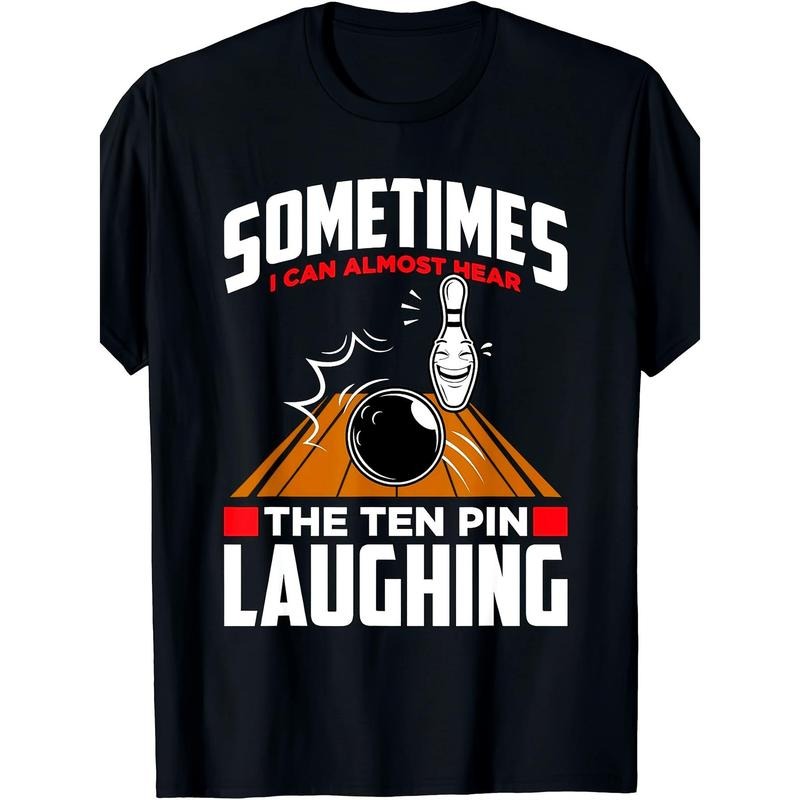 Men's Funny Bowling Print T-Shirt - 100% Cotton, Crew Neck, Short Sleeve - Perfect for Summer & Casual Wear made in usa