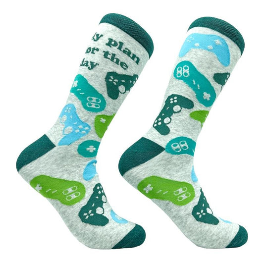 Men's My Plan For The Day Socks Funny Gamer Video Game Lovers Footwear Funny Graphic Socks Comfortable Fitted Spandex Cotton