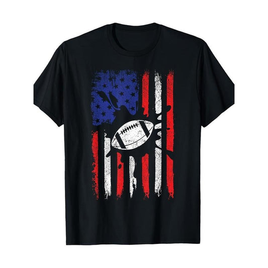 Men's Patriotic American Flag Football Graphic Tee - 100% Cotton, Short Sleeve Crew Neck T-Shirt | Breathable & Soft Casual Summer Top for Daily Wear & Vacation | Machine Washable Made in USA