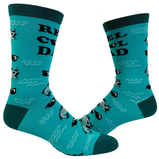 Men's Reel Cool Dad Socks Funny Fathers Day Fishing Husband Fisherman Funny Graphic Socks Comfortable Fitted Spandex Cotton