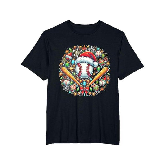 Men's Santa Baseball Player Graphic Tee - Casual Cotton Crew Neck T-Shirt, Breathable & Machine Washable for Summer, Best for Christmas made in usa