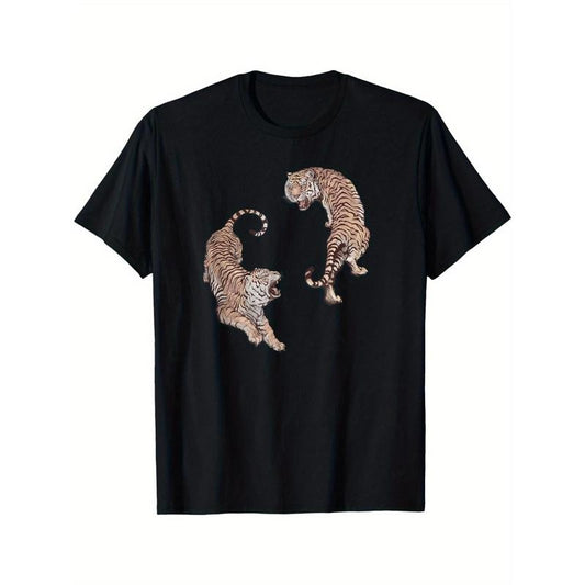 Men's Vintage Tiger Graphic Tee - Yin Yang Design, Soft Cotton, Casual Fit, Round Neck - Perfect for All Seasons made in usa