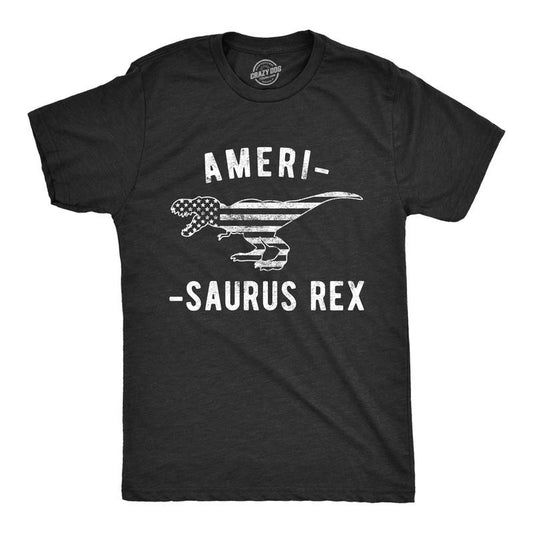 Mens Amerisaurus Rex T Shirt Funny 4th Of July T-Rex America Graphic Novelty Tee Mens Funny T Shirts Cool Tees Soft Stylish Casual Menswear Patriotic Apparel for Men Funny Dinosaur Short Sleeve Black