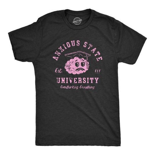 Mens Anxious State University T Shirt Funny Anxiety Academy Tee For Guys Mens Funny T Shirts Cool Tees Soft Stylish Casual Menswear Funny Sarcastic T Shirt Novelty Tees for Men Black -