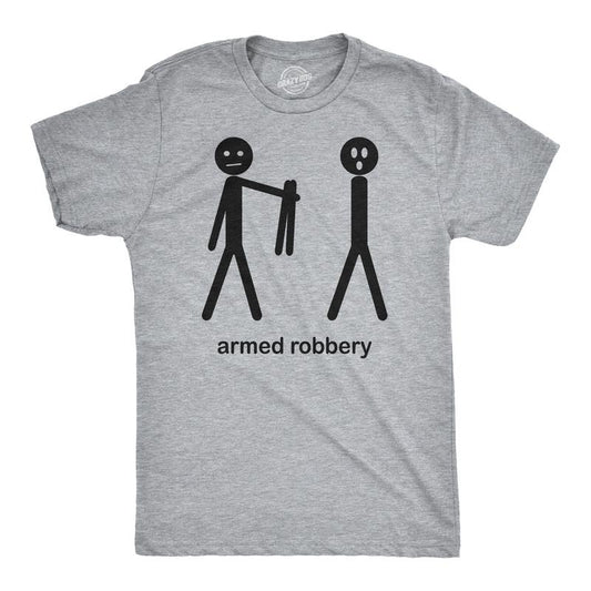 Mens Armed Robbery Funny Stick Figure Drawing Sarcastic Hilarious T shirt Mens Funny T Shirts Cool Tees Soft Stylish Casual Menswear Funny Sarcastic Short Sleeve Novelty Tees for Guys Light Grey