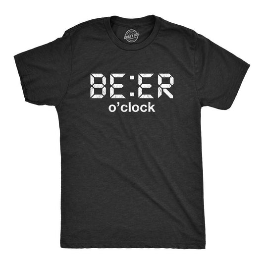 Mens Beer O'Clock T Shirt Funny Party Drinking Craft Brew IPA Novelty Graphic Clock Tee Mens Funny T Shirts Cool Tees Soft Stylish Casual Menswear Funny Beer Short Sleeve Novelty Tees for Guys Black