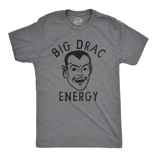Mens Big Drac Energy T Shirt Funny Dracula Halloween Vampire Tee For Guys Mens Funny T Shirts Cool Tees Soft Stylish Casual Menswear Halloween Apparel for Men Funny Sarcastic Short Sleeve Novelty Tees Dark Grey