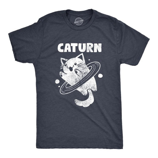 Mens Caturn T Shirt Funny Cute Saturn Kitten Planet Rings Outerspace Tee For Guys Mens Funny T Shirts Cool Tees Soft Stylish Casual Menswear Space Apparel for Men Funny Cat Short Sleeve Novelty Tees Navy -