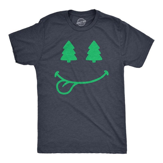 Mens Christmas Tree Eyes Smile T Shirt Funny Xmas Lovers Smiling Face Tee For Guys Mens Funny T Shirts Cool Tees Soft Stylish Casual Menswear Christmas Apparel for Men Novelty Tees for Guys Navy -