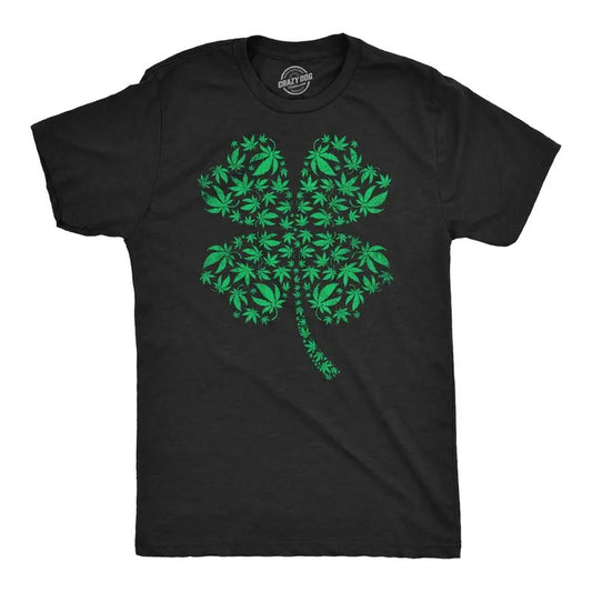 Mens Clover Made Of Pot Leaves T Shirt Funny St Pattys Day 420 Lovers Weed Joke Tee For Guys