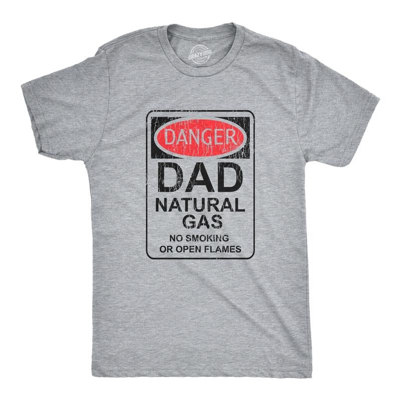 Mens Danger Dad Natural Gas T Shirt Funny Farting Father Warning Sign Tee For Guys Mens Funny T Shirts Cool Tees Soft Stylish Casual Menswear Sarcastic Apparel for Men Funny Funny Adult Humor Short Light Grey