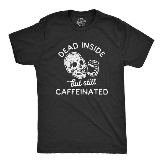 Mens Dead Inside But Still Caffeinated T Shirt Funny Halloween Coffee Graphic Tee Mens Funny T Shirts Cool Tees Soft Stylish Casual Menswear Halloween Apparel for Men Funny Coffee Short Sleeve Novelty Black