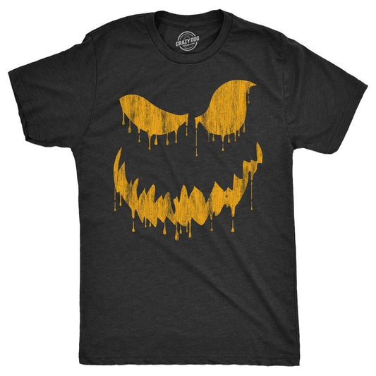 Mens Drippy Dan Pumpkin T Shirt Funny Halloween Jack O Lantern Creepy Smile Tee For Guys Mens Funny T Shirts Cool Tees Soft Stylish Casual Menswear Halloween Apparel for Men Novelty Tees for Guys Black - S