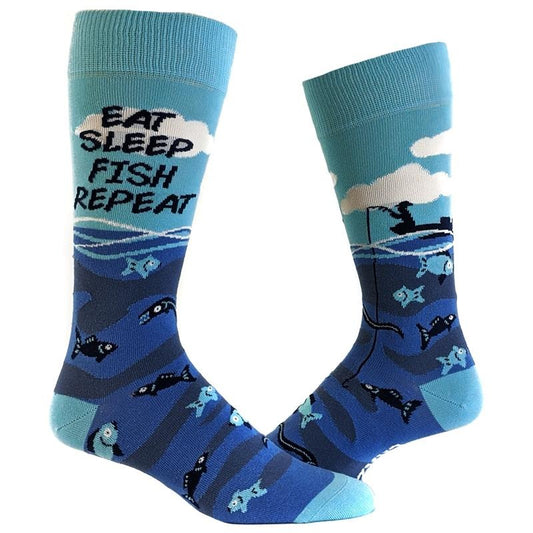 Mens Eat Sleep Fish Repeat Socks Funny Cool Novelty Fishing Crazy Gift Idea for Dad Funny Graphic Socks Comfortable Fitted Spandex Cotton