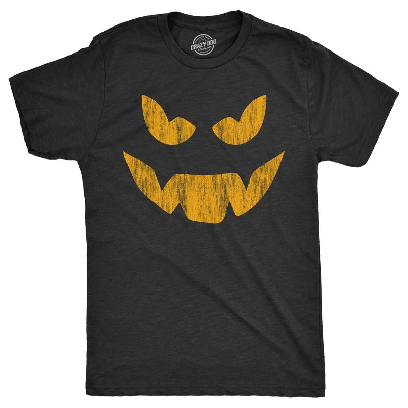 Mens Evil Eddie Pumpkin T Shirt Funny Halloween Jack O Lantern Dark Smile Tee For Guys Mens Funny T Shirts Cool Tees Soft Stylish Casual Menswear Halloween Apparel for Men Novelty Tees for Guys Black - 5XL
