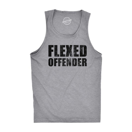 Mens Fitness Tank Funny Sarcastic Flexed Offender Graphic Novelty Sleeveless Tee For Men Funny Workout Shirt for Men with Plus Sizes Funny Sarcastic Sleeveless Tee Novelty Tank Tops for Guys Light Grey