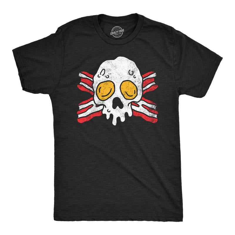 Mens Funny T Shirts Bacon And Eggs Skull Breakfast Graphic Tee For Men Mens Funny T Shirts Cool Tees Soft Stylish Casual Menswear Sarcastic Apparel for Men Funny Food Short Sleeve Novelty Tees for Black -