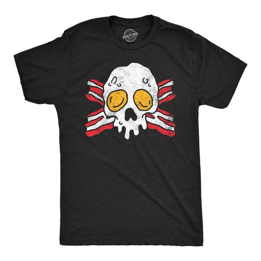 Mens Funny T Shirts Bacon And Eggs Skull Breakfast Graphic Tee For Men Mens Funny T Shirts Cool Tees Soft Stylish Casual Menswear Sarcastic Apparel for Men Funny Food Short Sleeve Novelty Tees for Black -
