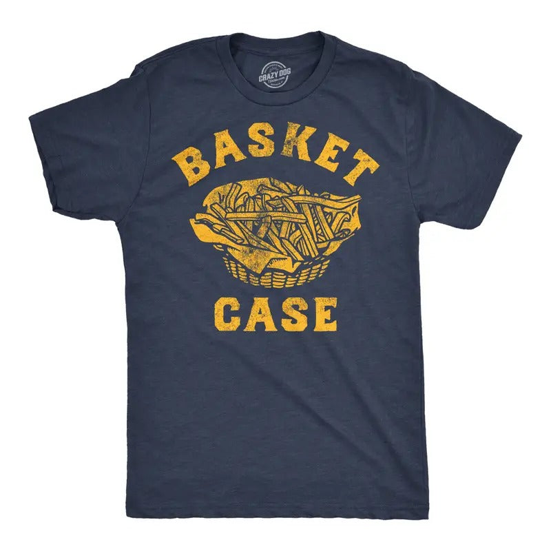 Mens Funny T Shirts Basket Case Sarcastic Frech Fries Graphic Tee for Men Mens Funny T Shirts Cool Tees Soft Stylish Casual Menswear Navy -