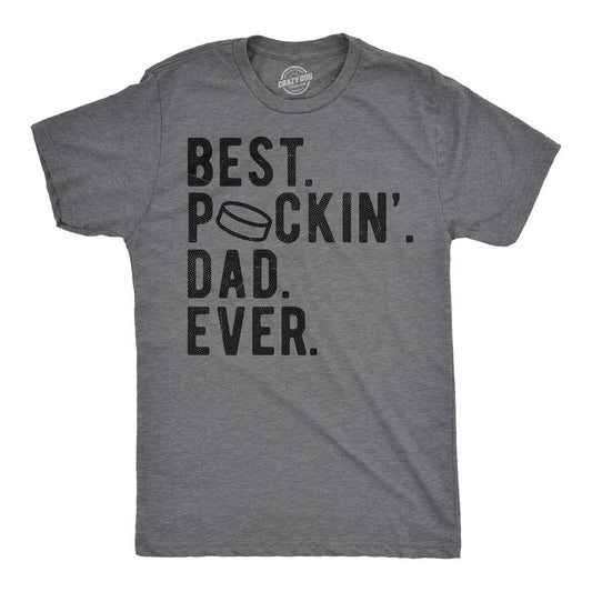 Mens Funny T Shirts Best Puckin Dad Ever Sarcastic Fathers Day Graphic Novelty Tee For Men Mens Funny T Shirts Cool Tees Soft Stylish Casual Menswear Dad Joke Apparel for Men Funny Hockey Short Sleeve Dark Grey
