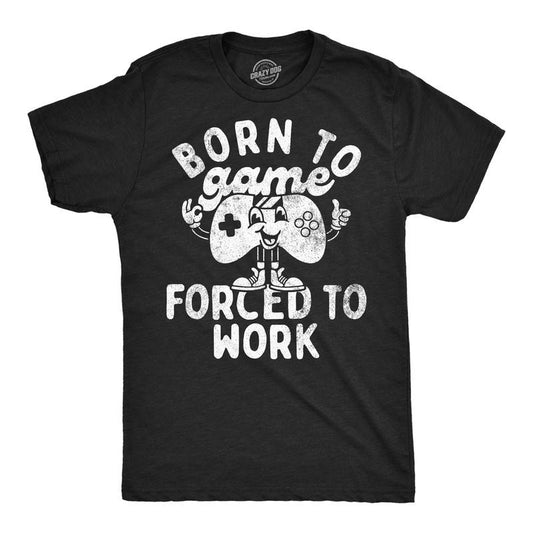 Mens Funny T Shirts Born To Game Forced To Work Sarcastic Video Gaming Tee For Men Mens Funny T Shirts Cool Tees Soft Stylish Casual Menswear Office Apparel for Men Funny Gamer Short Sleeve Novelty Black -