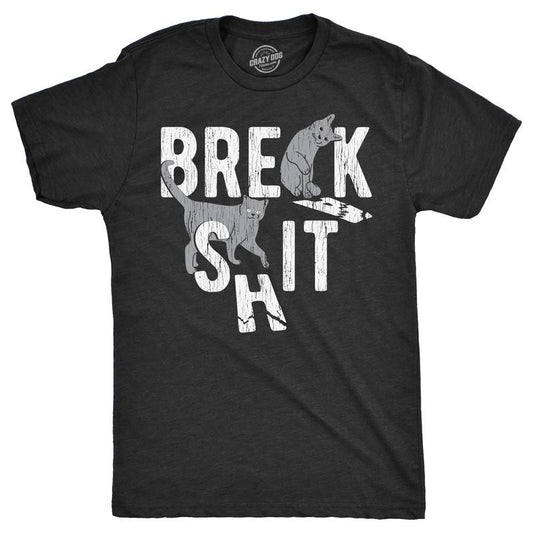 Mens Funny T Shirts Break Shit Sarcastic Cat Tees For Men Mens Funny T Shirts Cool Tees Soft Stylish Casual Menswear Sarcastic Apparel for Men Funny Cat Short Sleeve Novelty Tees for Guys Black -