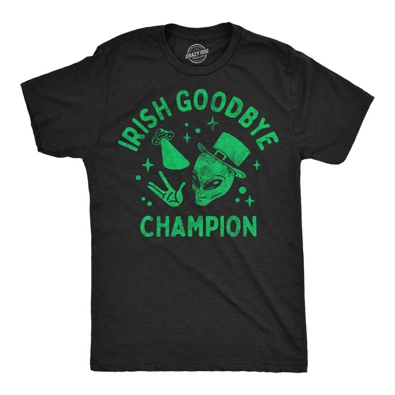 Mens Funny T Shirts Irish Goodbye Champion Sarcastic St Patricks Day Graphic Novelty Tee For Men Mens Funny T Shirts Cool Tees Soft Stylish Casual Menswear Saint Patrick's Day Apparel for Men Funny Green -