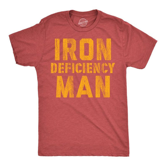 Mens Funny T Shirts Iron Deficiency Man Sarcastic Super Hero Tee for Men Mens Funny T Shirts Cool Tees Soft Stylish Casual Menswear Dad Joke Apparel for Men Funny Sarcastic Short Sleeve Novelty Tees Red - Iron