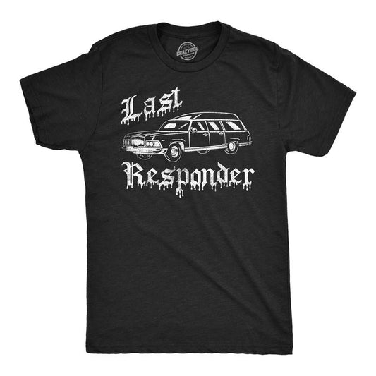 Mens Funny T Shirts Last Responder Sarcastic Halloween Novelty Hearse Graphic Tee For Men Mens Funny T Shirts Cool Tees Soft Stylish Casual Menswear Halloween Apparel for Men Funny Sarcastic Short Black -