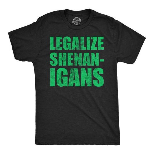 Mens Funny T Shirts Legalize Shenanigans Sarcastic St Patricks Day Tee For Men Mens Funny T Shirts Cool Tees Soft Stylish Casual Menswear Saint Patrick's Day Apparel for Men Funny Sarcastic Short Black -