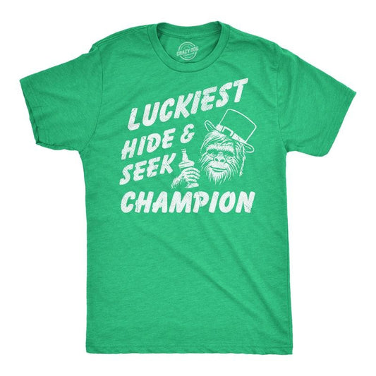 Mens Funny T Shirts Luckiest Hide And Seek Champion Sarcastic St Patricks Day Graphic Novelty Tee For Men Mens Funny T Shirts Cool Tees Soft Stylish Casual Menswear Saint Patrick's Day Apparel for Men Green -