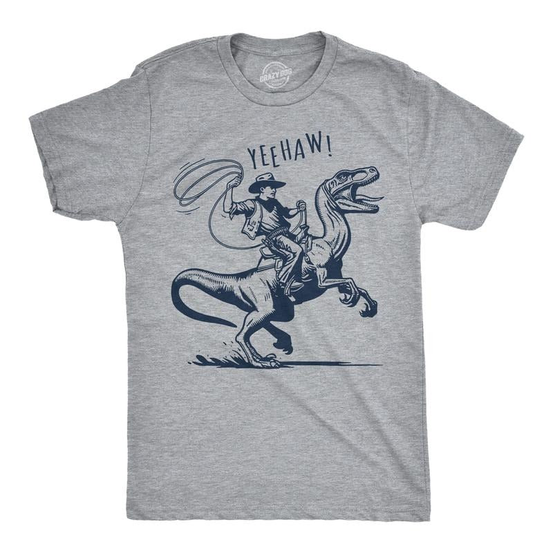 Mens Funny T Shirts Raptor Wrangler Sarcastic Dino Graphic Novelty Tee For Men Mens Funny T Shirts Cool Tees Soft Stylish Casual Menswear Sarcastic Apparel for Men Funny Dinosaur Short Sleeve Novelty Light Grey