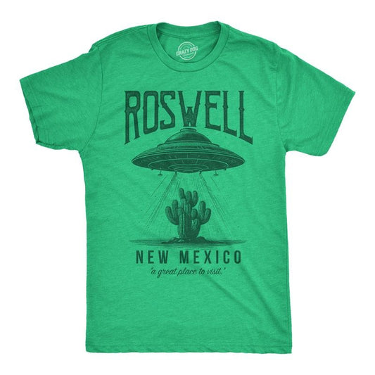 Mens Funny T Shirts Roswell New Mexico Sarcastic UFO Graphic Novelty Tee For Men Mens Funny T Shirts Cool Tees Soft Stylish Casual Menswear Funny Sarcastic Short Sleeve Novelty Tees for Guys Green -