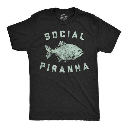Mens Funny T Shirts Social Piranha Sarcastic Fish Graphic4 Tee For Men Mens Funny T Shirts Cool Tees Soft Stylish Casual Menswear Sarcastic Apparel for Men Funny Animal Short Sleeve Novelty Tees for Black -