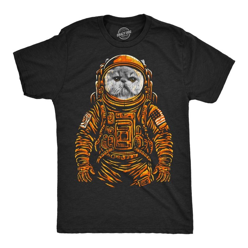 Mens Funny T Shirts Space Kitty Cool Astronaut Kitten Graphic Tee For Men Mens Funny T Shirts Cool Tees Soft Stylish Casual Menswear Space Apparel for Men Funny Cat Short Sleeve Novelty Tees for Guys Black -