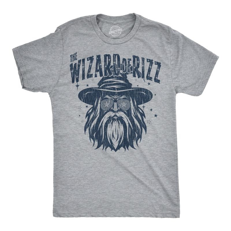 Mens Funny T Shirts The Wizard Of Rizz Sarcastic Graphic Novelty Tee For Men Mens Funny T Shirts Cool Tees Soft Stylish Casual Menswear Funny Sarcastic Short Sleeve Novelty Tees for Guys Light Grey