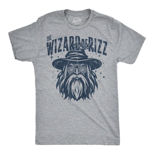 Mens Funny T Shirts The Wizard Of Rizz Sarcastic Graphic Novelty Tee For Men Mens Funny T Shirts Cool Tees Soft Stylish Casual Menswear Funny Sarcastic Short Sleeve Novelty Tees for Guys Light Grey