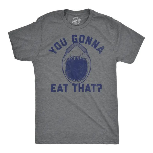 Mens Funny T Shirts You Gonna Eat That Sarcastic Shark Attack Graphic Tee For Men Mens Funny T Shirts Cool Tees Soft Stylish Casual Menswear Shark Apparel for Men Funny Animal Short Sleeve Novelty Dark Grey