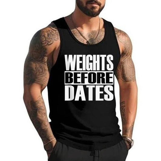 Mens Funny Weights before Dates Strongman Fitness Gym Gift Unisex Tank Top, Cotton, Size S-3XL
