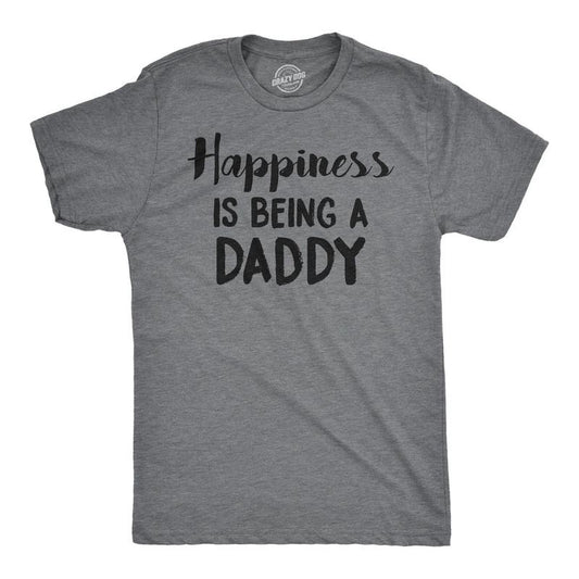 Mens Happiness Is Being a Daddy Funny Fathers Day Family Proud Dad T shirt Mens Funny T Shirts Cool Tees Soft Stylish Casual Menswear Dad Joke Apparel for Men Novelty Tees for Guys Dark Grey