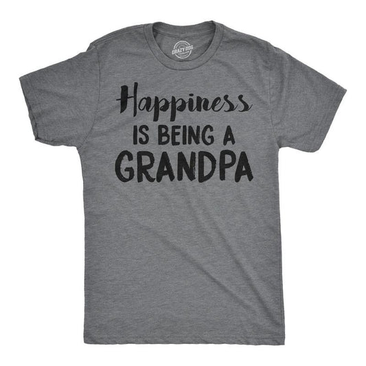 Mens Happiness Is Being a Grandpa Funny Papa Family Graphic Fathers Day T shirt Mens Funny T Shirts Cool Tees Soft Stylish Casual Menswear Dad Joke Apparel for Men Funny Grandpa Short Sleeve Novelty Dark Grey