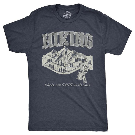Mens Hiking It Looks A Lot Flatter On The Map T Shirt Funny Outdoors Exploring Lovers Joke Tee For Guys Mens Funny T Shirts Cool Tees Soft Stylish Casual Menswear Funny Sarcastic T Shirt Novelty Tees Navy -